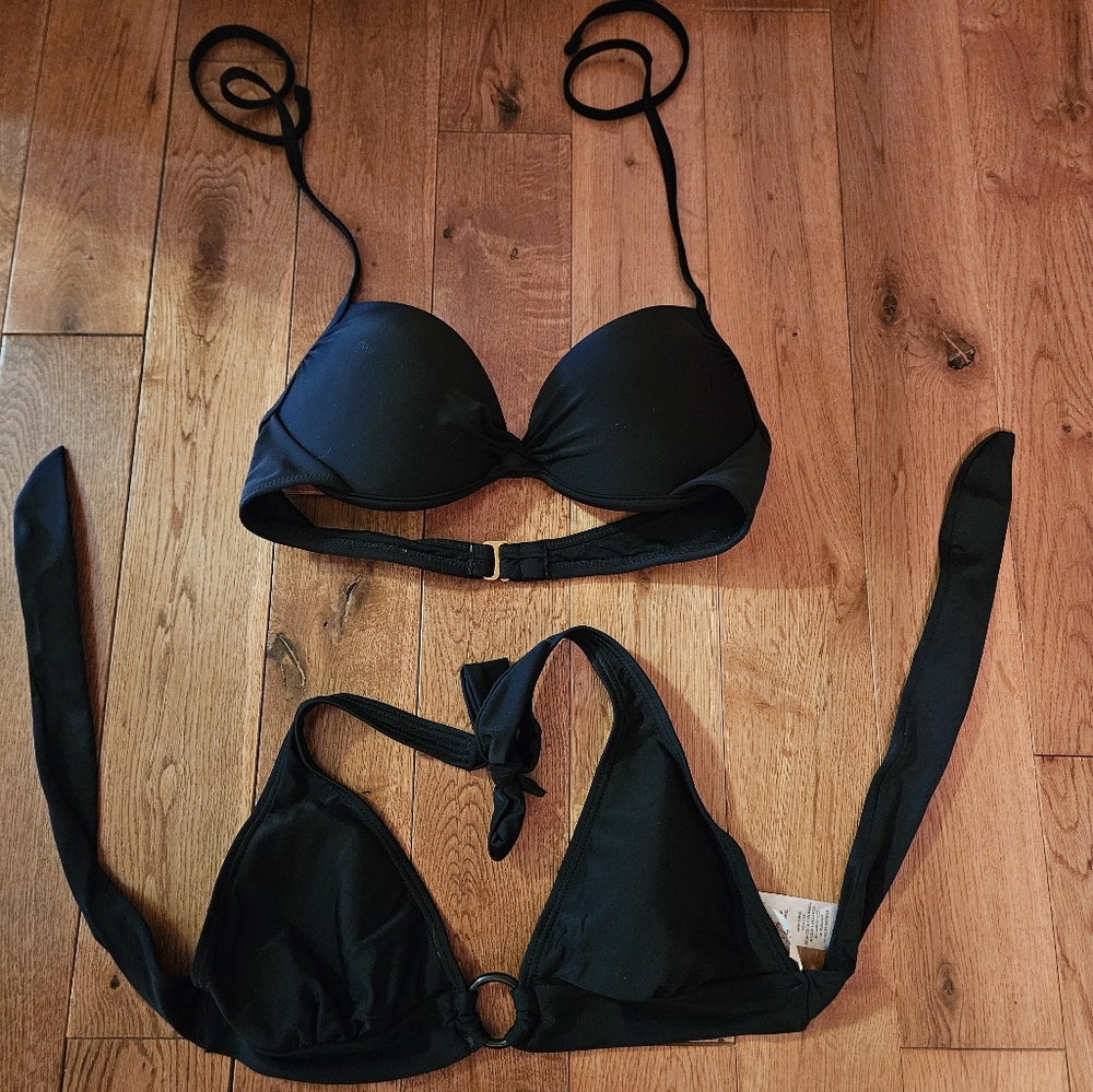 Black Push-Up and Triangle Bikini Top Set